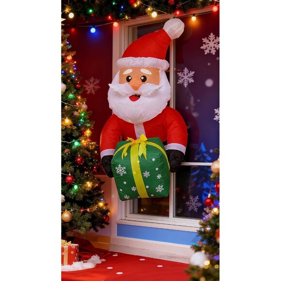 ⚡3.5FT Christmas Inflatable Window Santa with Green Gift Box Outdoor Decoration - Picture 4 of 6